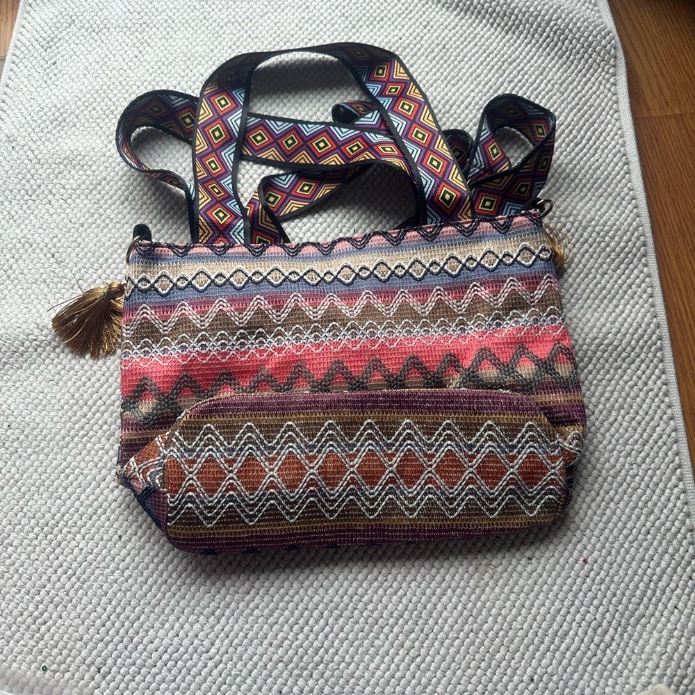 Boho Tassel Jacquard Tote Bag in Pink Multicolor - Picture 4 of 6